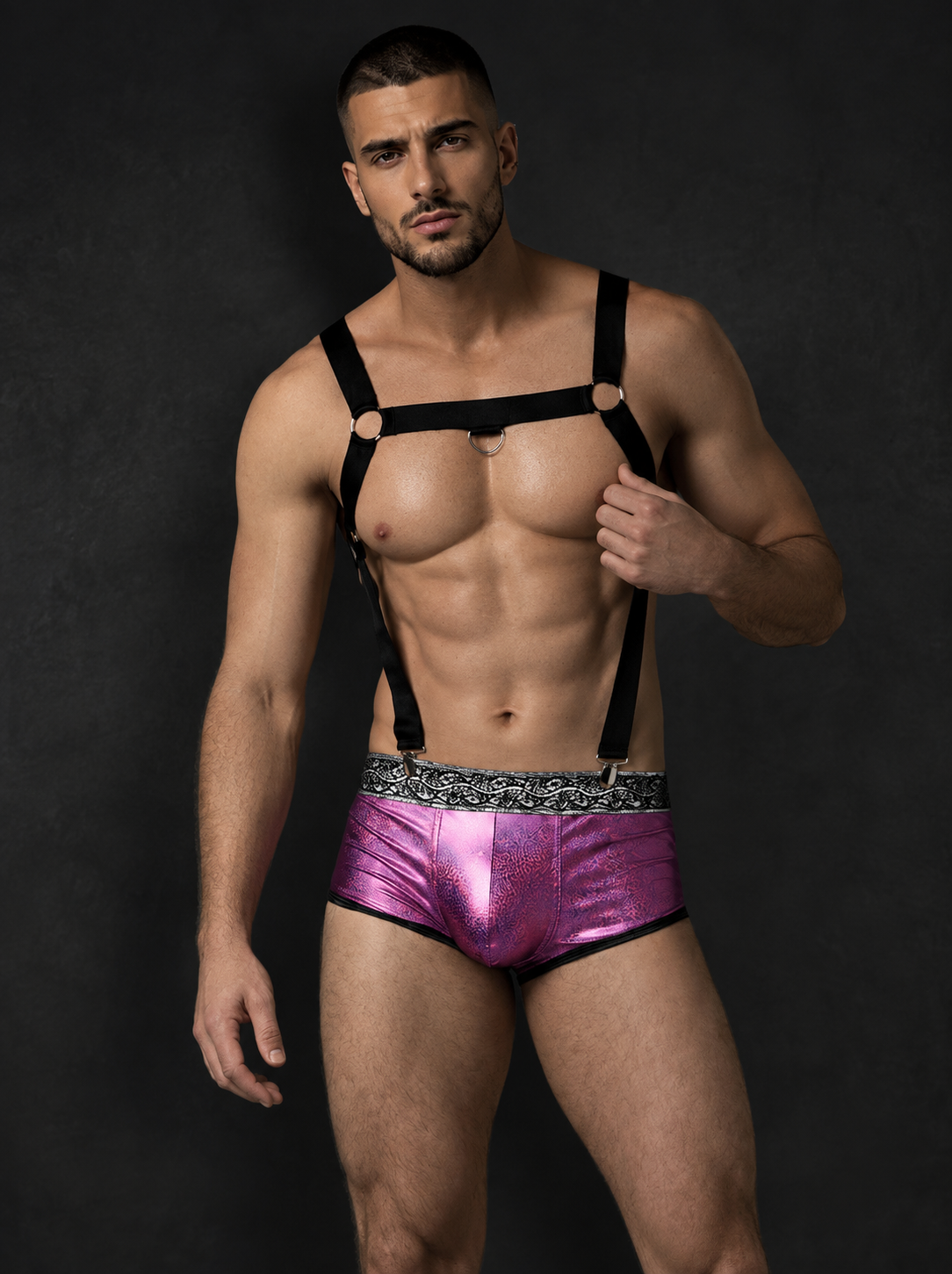 Metallic Men’s Brief & Harness Set